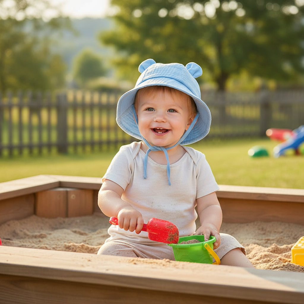 enfant dans carré de sable avec bob pour bebe protection optimale