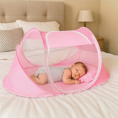 Enfant dort dans lit moustiquaire bebe protection plus