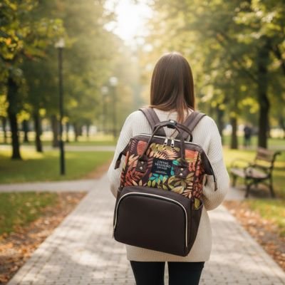 Mère porte sur le dos sac a dos maman bebe marron élégant