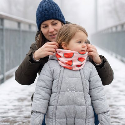 Fillette avec tour de cou bebe pastèque