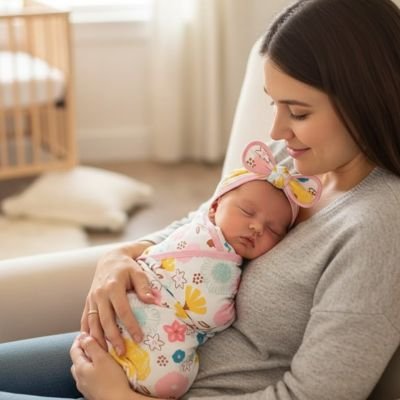 Lange d'emmaillotage bébé boucle d'or fleurs
