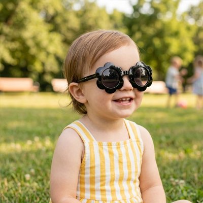lunette de soleil bebe fleur ludique blanc noire