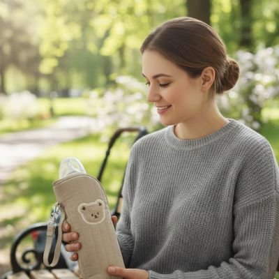 Mère porte biberon sac isotherme ourson marron