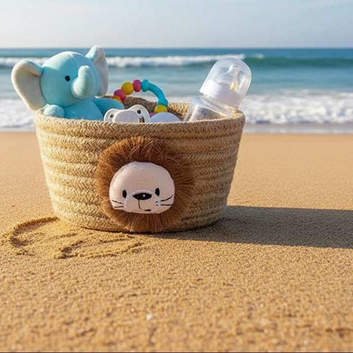 panier bebe rangement lionceau sur plage