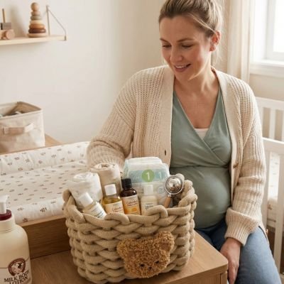 panier de rangement bébé tissé polyvalent beige ourson beige