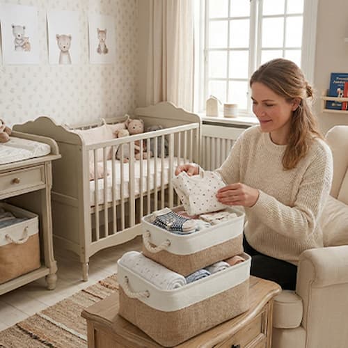 panier rangement bébé bicolore couleur kaki
