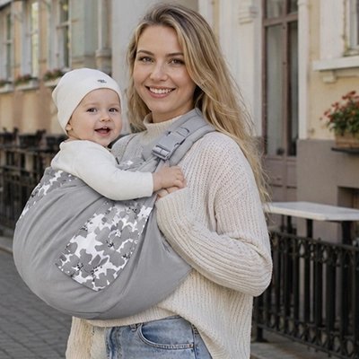 Porte bébé écharpe fleur éco gris