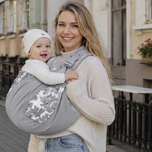 porte bébé écharpe fleur éco couleur gris