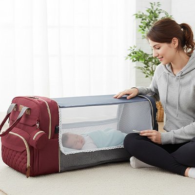 Sac a dos maman lit nomade rouge