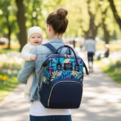 Sac a dos maman multicolore fleuri bleu