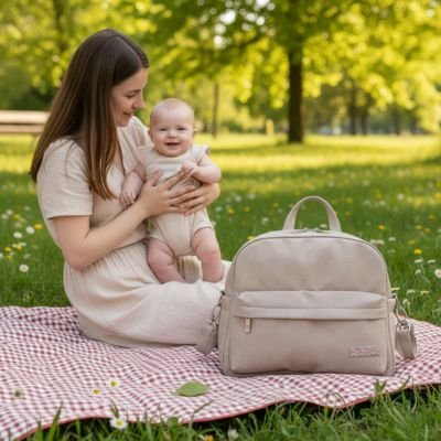 Sac a langer a dos parent actif beige